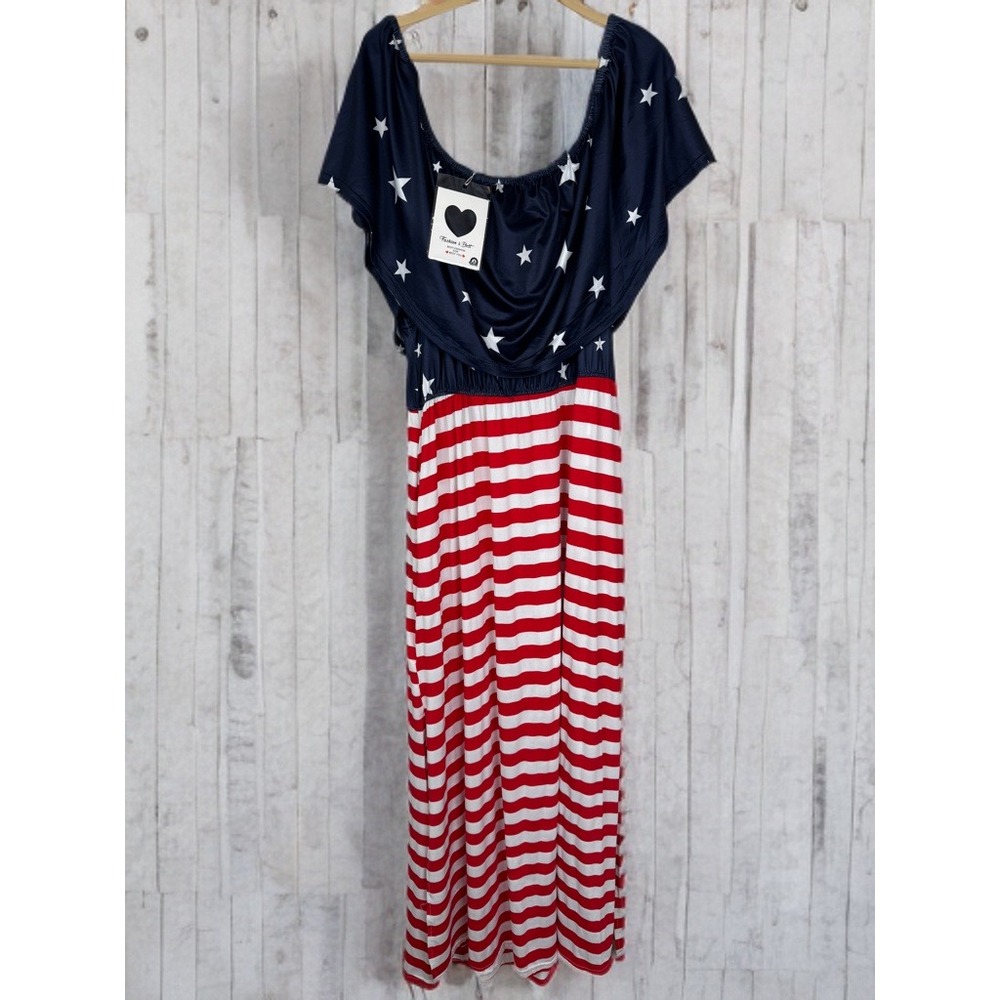NWT American Flag 4th of July Maxi Dress 3XL (Runs Small — See Measurements)